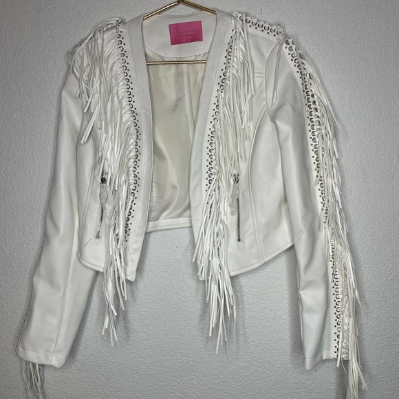 Azalea Wang jacket fringe Western sz XL white Elegant NWOT - Picture 2 of 10